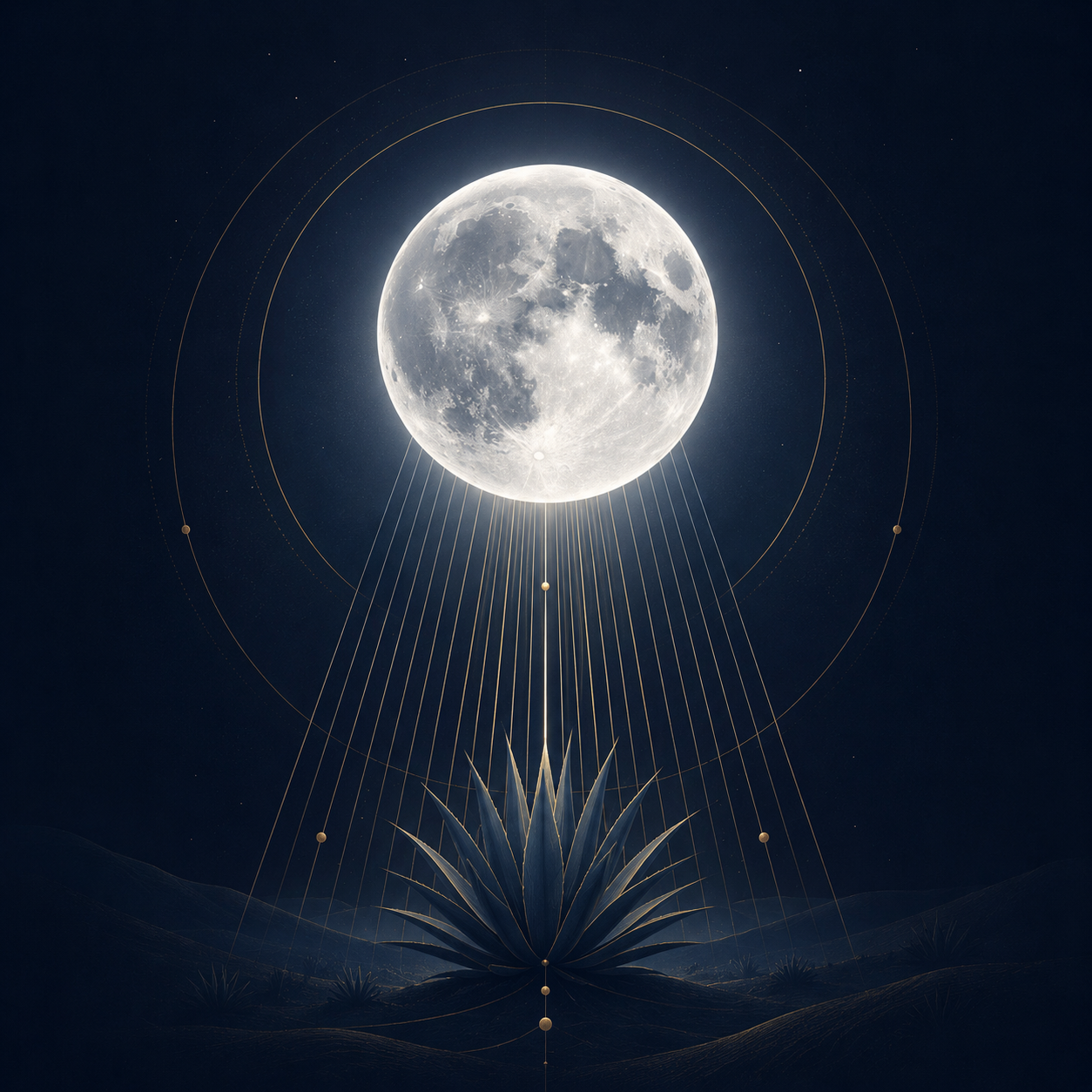 Luna llena irradiando luz sobre el agave azul